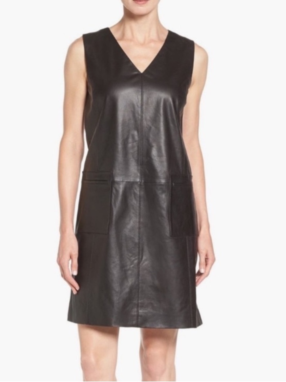 Halogen Black Leather Jumper Shift Dress
